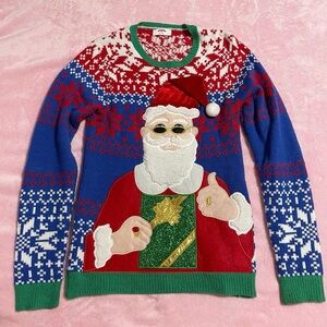 Holiday Time Jolly Christmas Santa Claus Sweater Size Small
